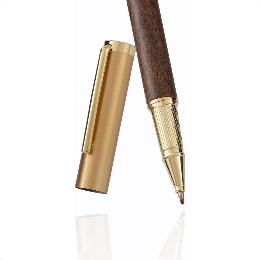 Luxury wooden and metal rollerball pen set with spare gel ink refillrosewood white oak walnut wood signature roller