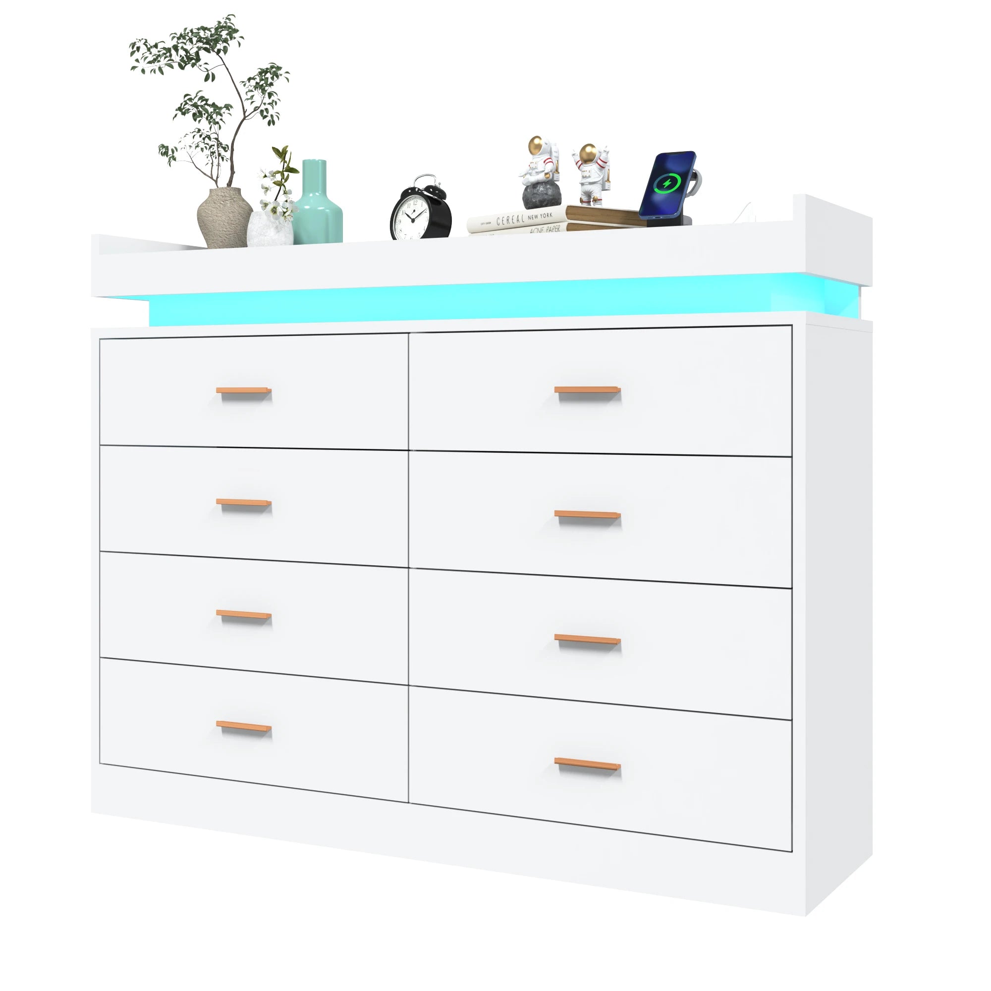 8 drawer dresser with led light modern chest of drawers for closet 47’’ wide organizer cabinet bedroom living room