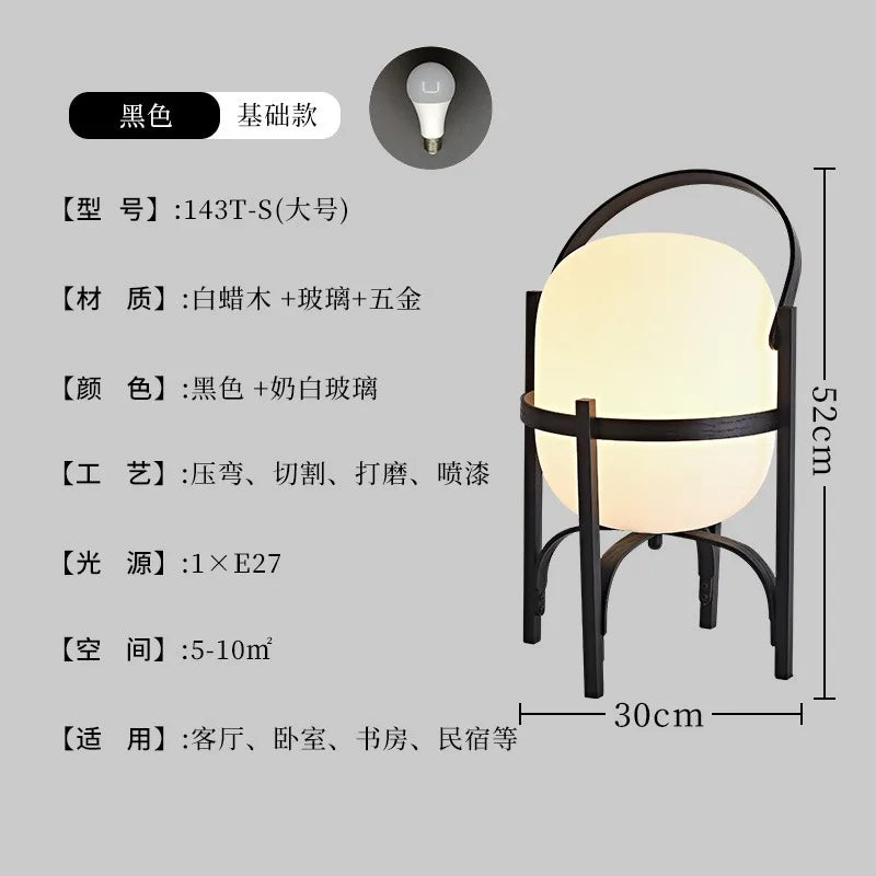 Japanese design solid wood glass desk light led e27 vintage table lamp home decor living room bedroom bedside kitchen