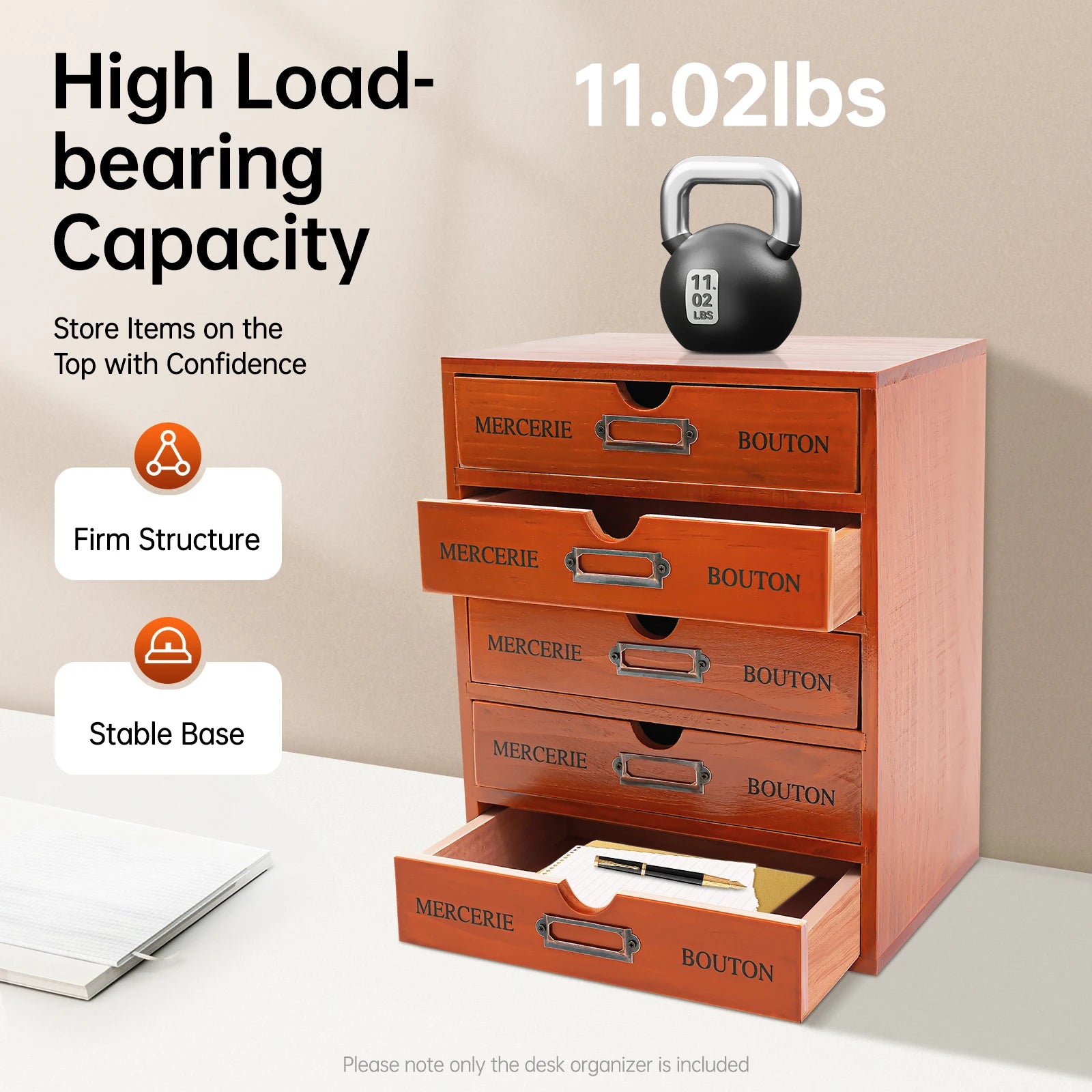 5 drawer wooden desk organizer 23*17.5*5cm storage drawers vintage shelf used in an office study bedroom dresser