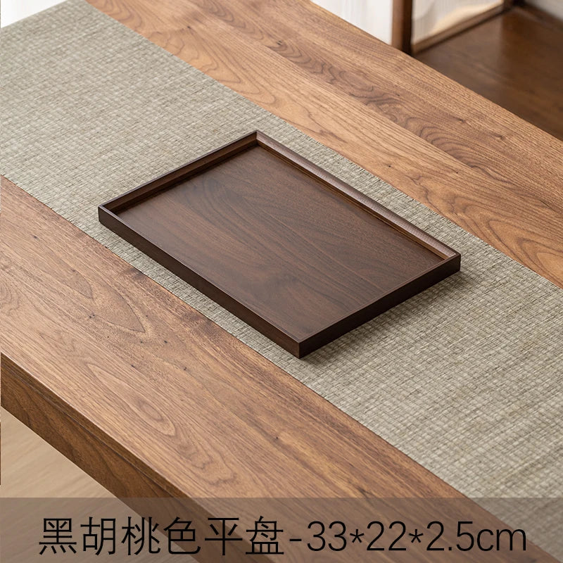Large size rectangular bamboo wood tea tray display plate walnut color set cup storage handle home use japanese sle