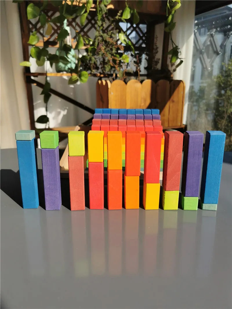 100pcs small wooden building blocks set rainbow stacking counting timber square construction tube toys for kids