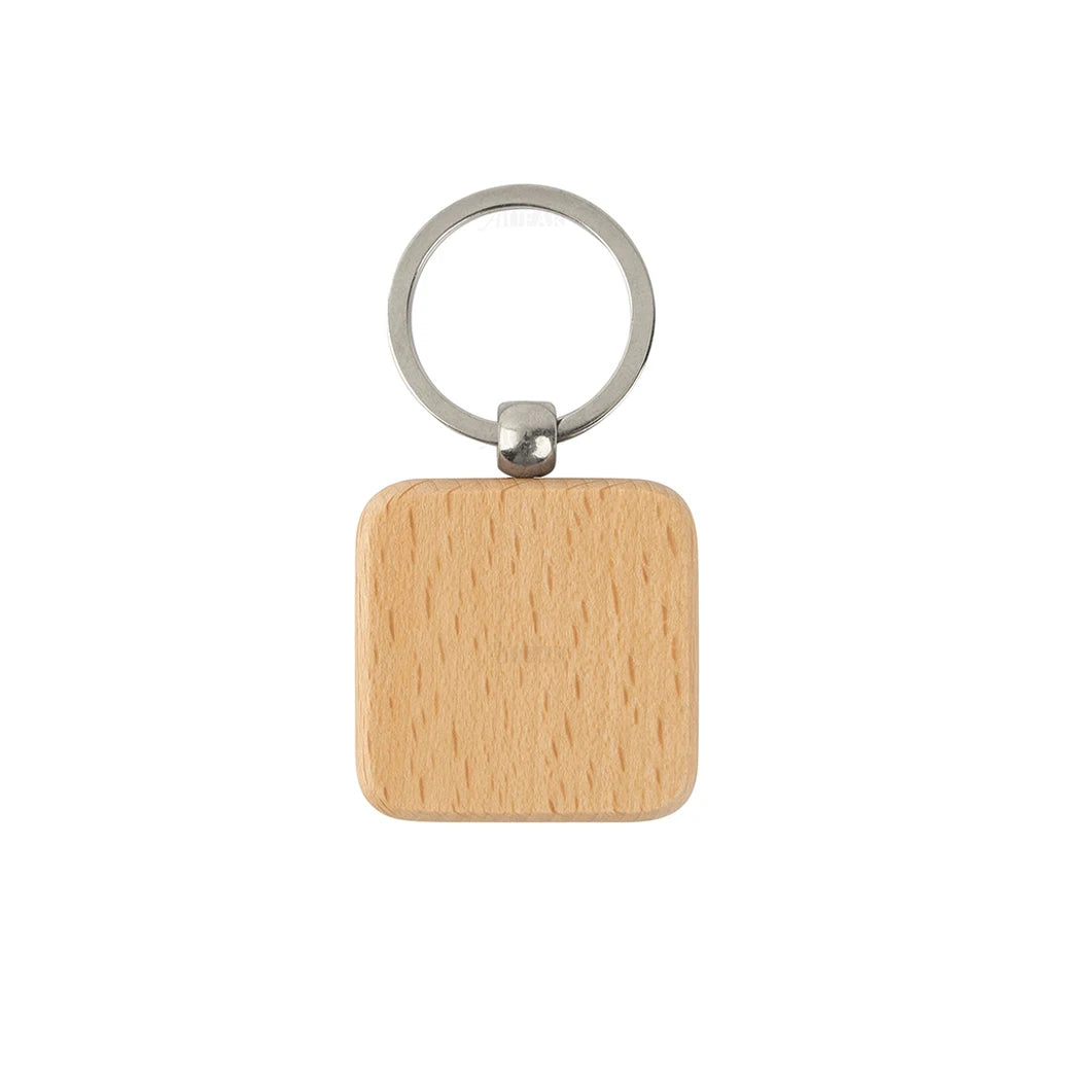 100pcs 9 styles mixed diy blank wooden keychain rectangular round heart shape wood key chain ring - square