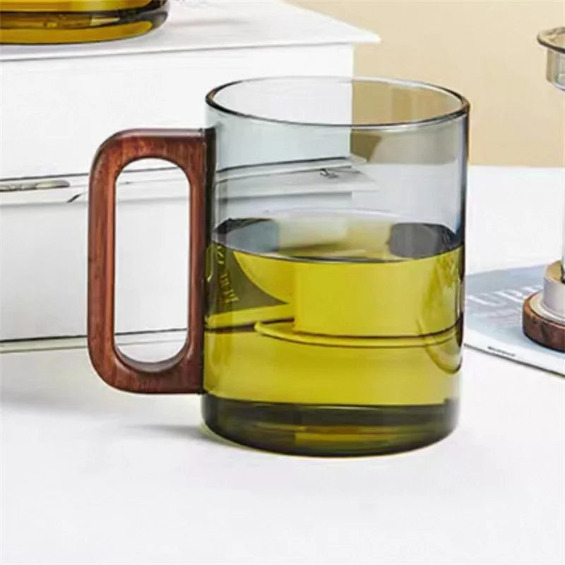 400ml high borosilicate glass coffee mug with walnut wooden handle heat-resistant tea breakfast milk cups and mugs