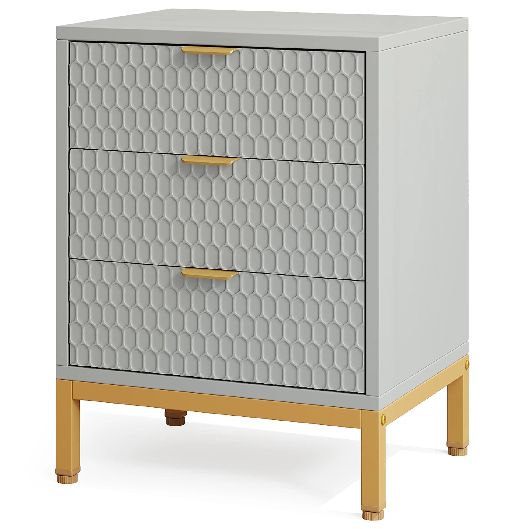 Tribesigns modern nightstand 65.5 cm tall bedside table with 3 drawers contemporary end side storage - gray / united