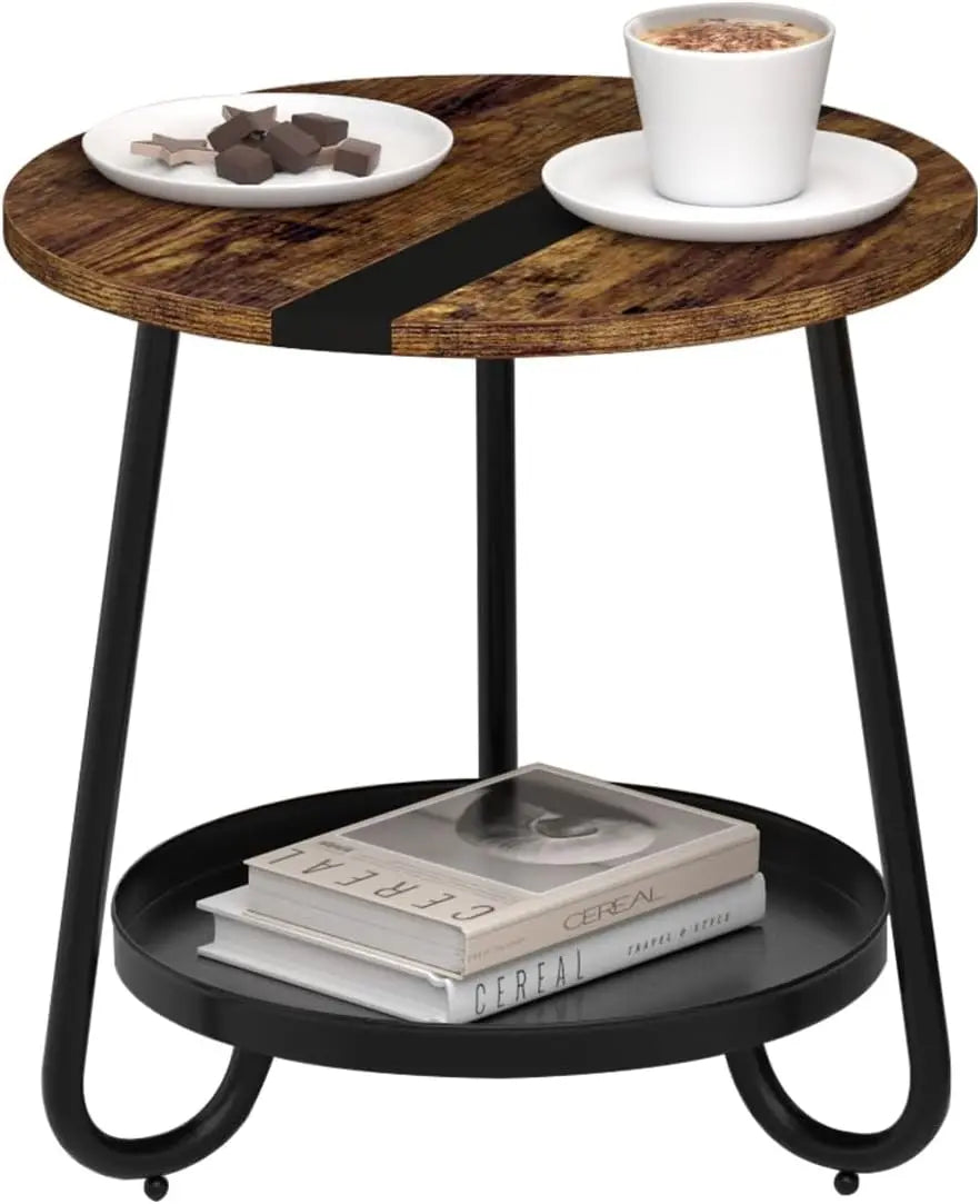 2 tier coffee table in living room industrial style round with metal tray wood small outdoor - rustic brown / united