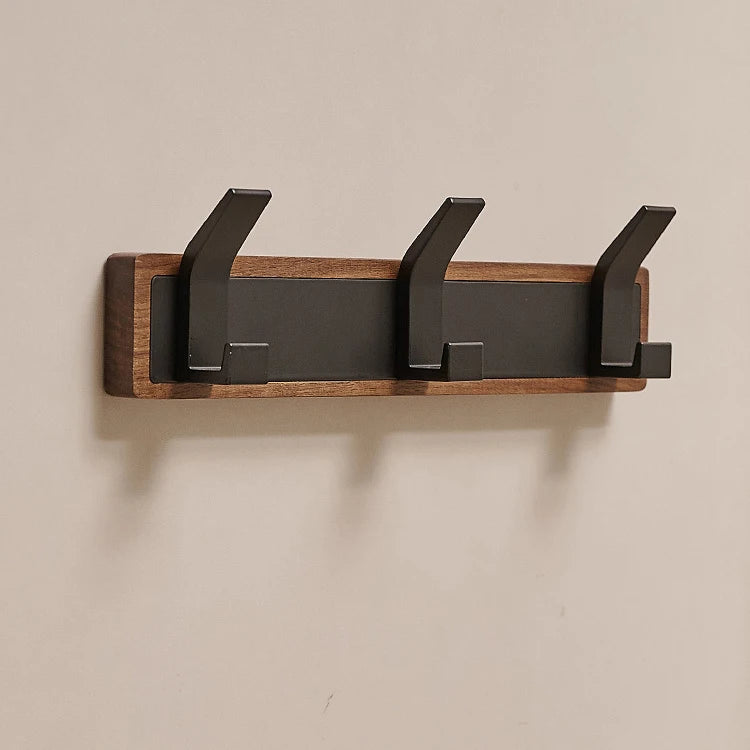 Bakala-black wood wall hook hanging coat rack for bathroom kitchen bedroom hallway clothes holder - 3 hooks