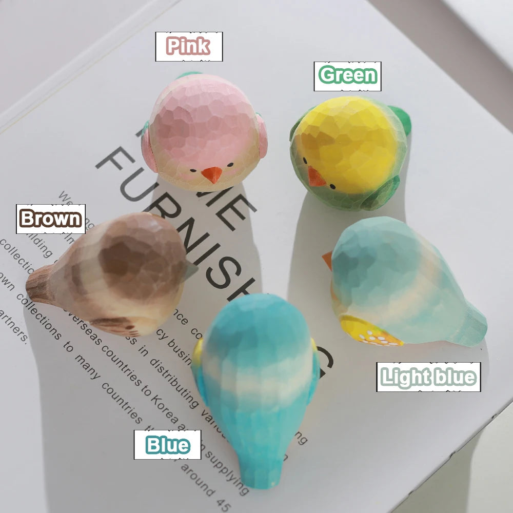 Handcrafted wood carving bird statue retro sparrow figurines small animal sculpture for living room bedroom christmas