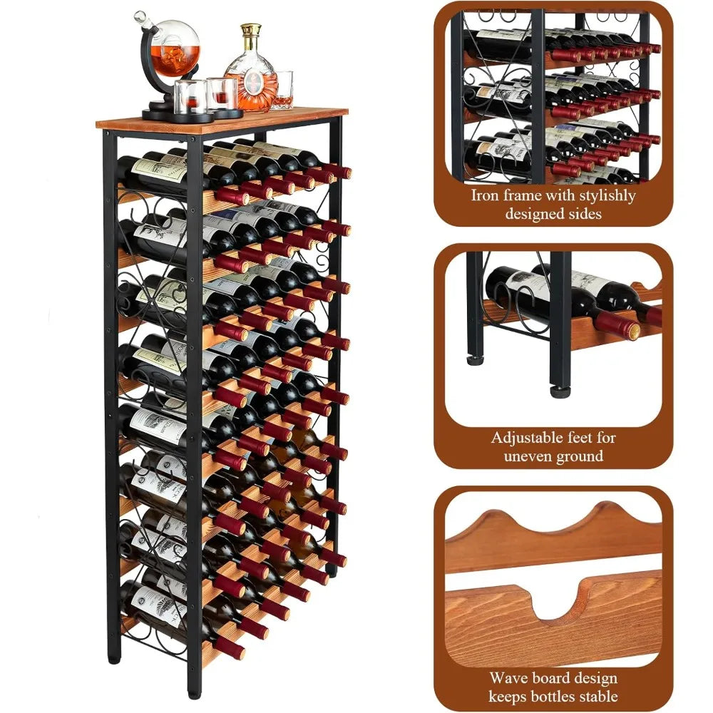 Freestanding 8-tier wooden top wine rack for floor storage in kitchen and pantry - united states / black brown