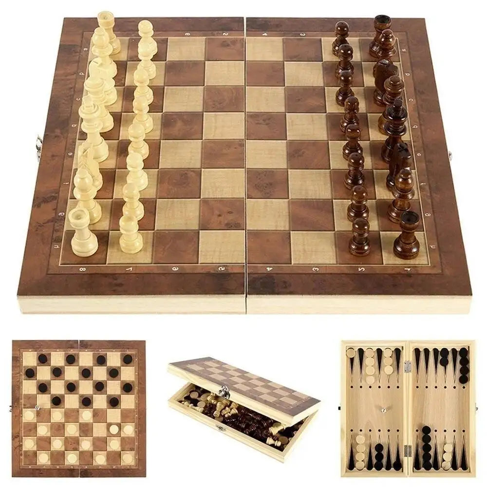 Chess set 3-in-1 wooden new foldable international toy educational brain training board game high-end wood-chess-pieces