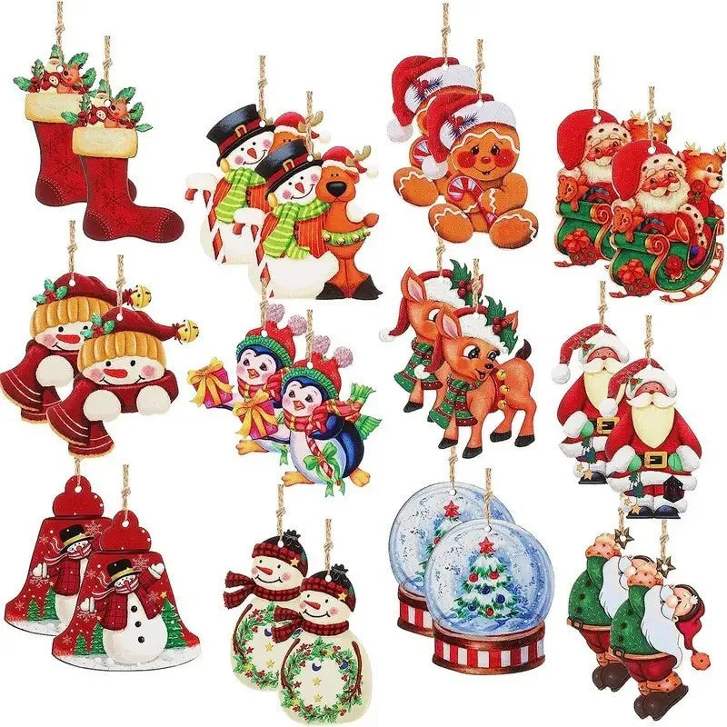 24pcs christmas wooden ornaments wood decor farmhouse style hanging tree vintage santa - 12 styles b / united states