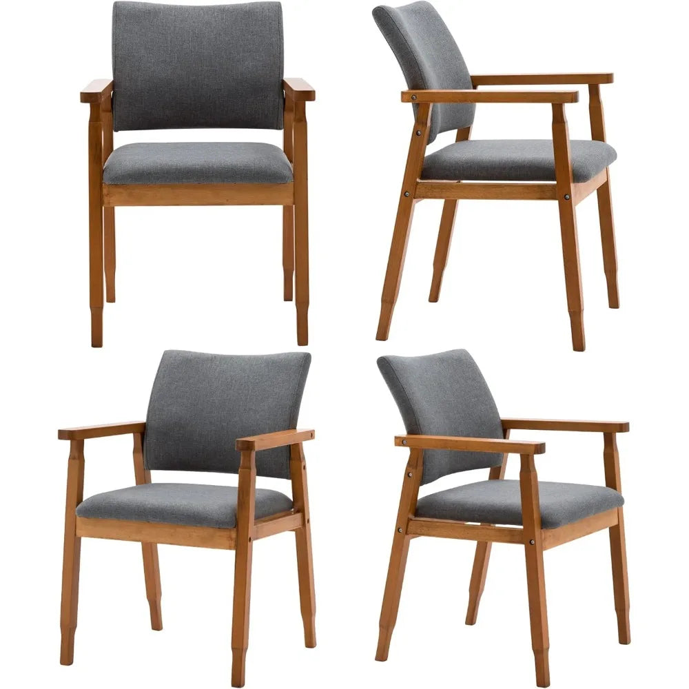Set of 4 mid-century modern dining chairs – walnut wood frame & grey fabric seats