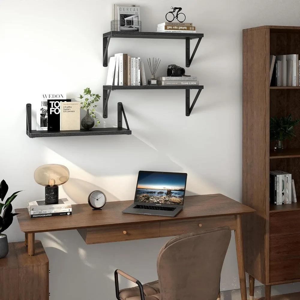 Floating shelves for wall 16 inch long wood set of 3 mounted hanging shelf bathroom bedroom kitchen, - united states