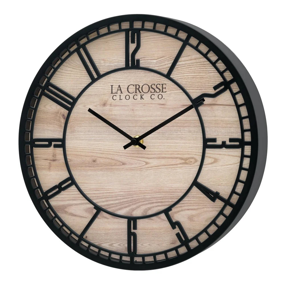 Contemporary 11.5 inch wall clock stylish design precise quartz movement rustic faux wood background ideal living room