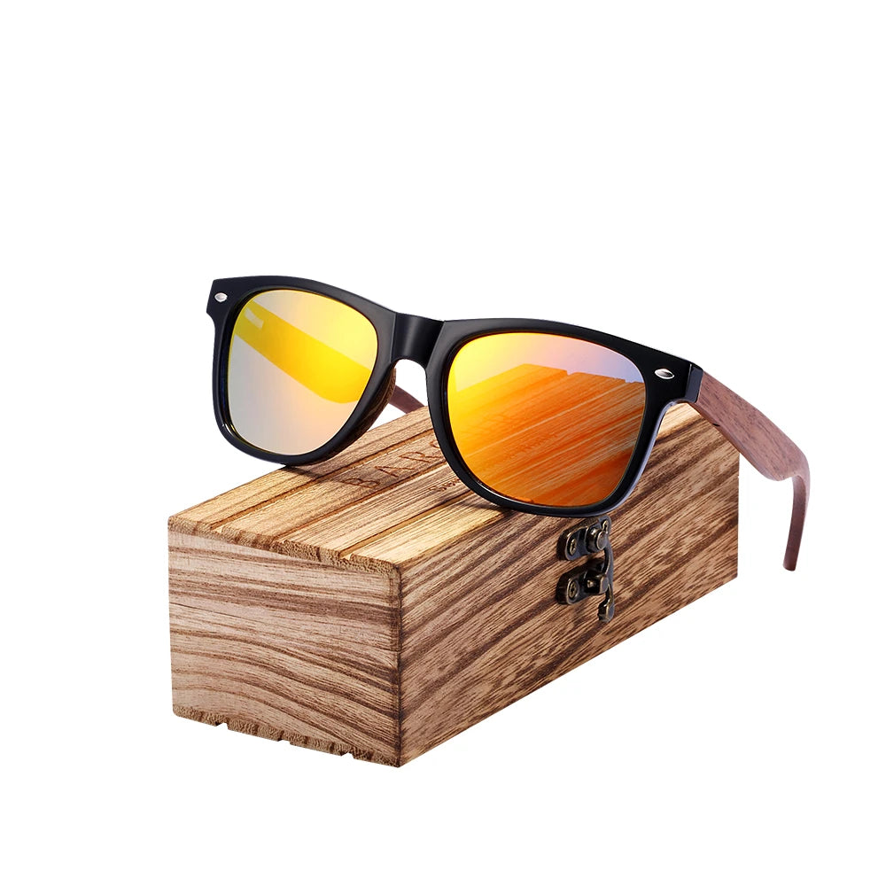 Barcur high quality black walnut sunglasses anti-reflecti men women mirror sun glasses male uv400 wooden sunglass