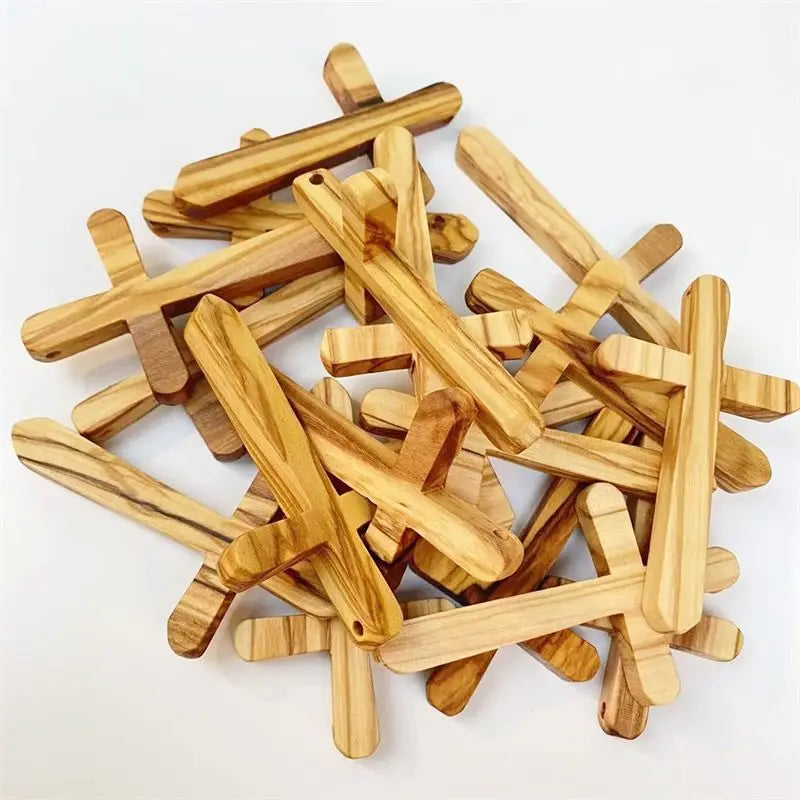 Olive wood caring cross pocket jesus christ church gift religious christmas prayer - dark khaki / china - (christian)