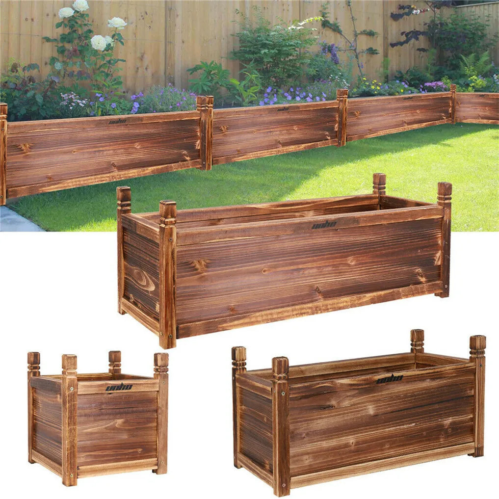 Wooden raised flower bed indoor outdoor vegetable herb planter pot garden display