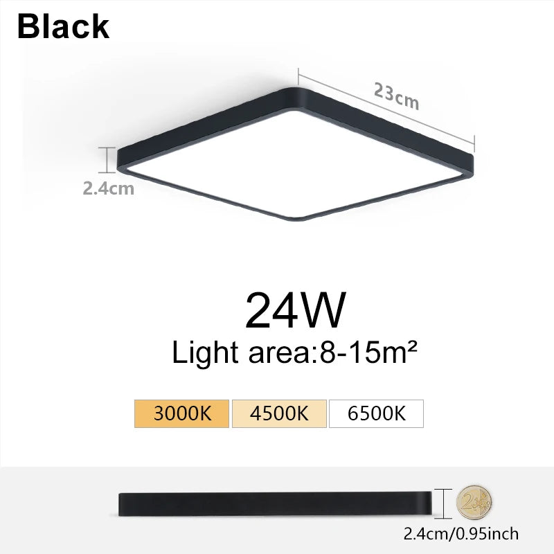 Marpou 2.4cm ultra thin led ceiling light square wood grain lamps for living room 220v 110v lights bedroom - black 24w