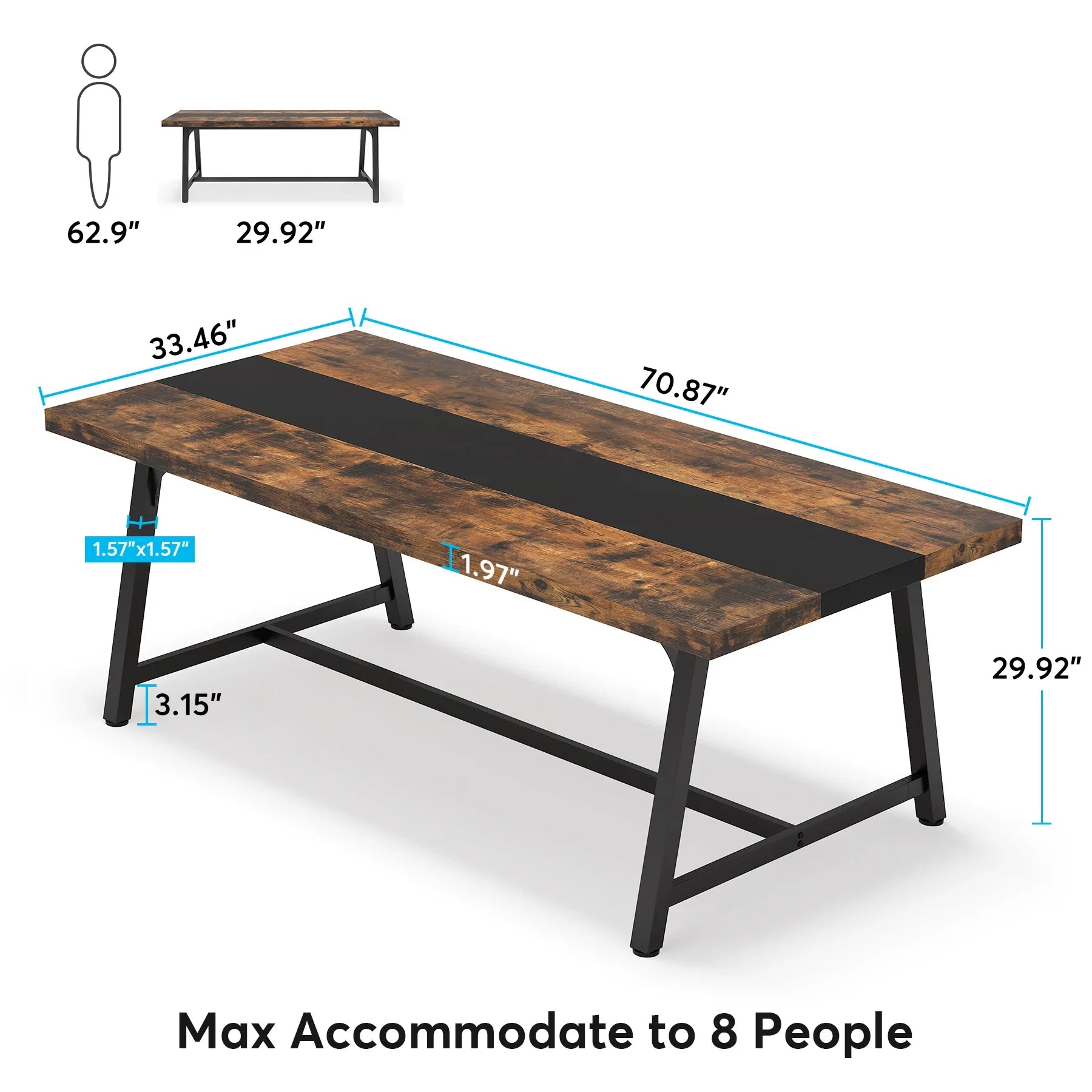 Tribesigns dining table for 8 people 70.87’’ rectangular wood kitchen - brown / united states