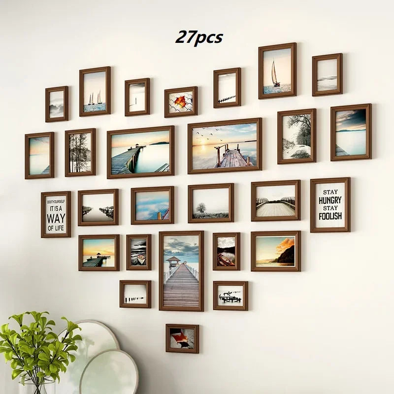 Solid wood heart-shaped photo wall decor frame creative love album background set stylish art unique picture display