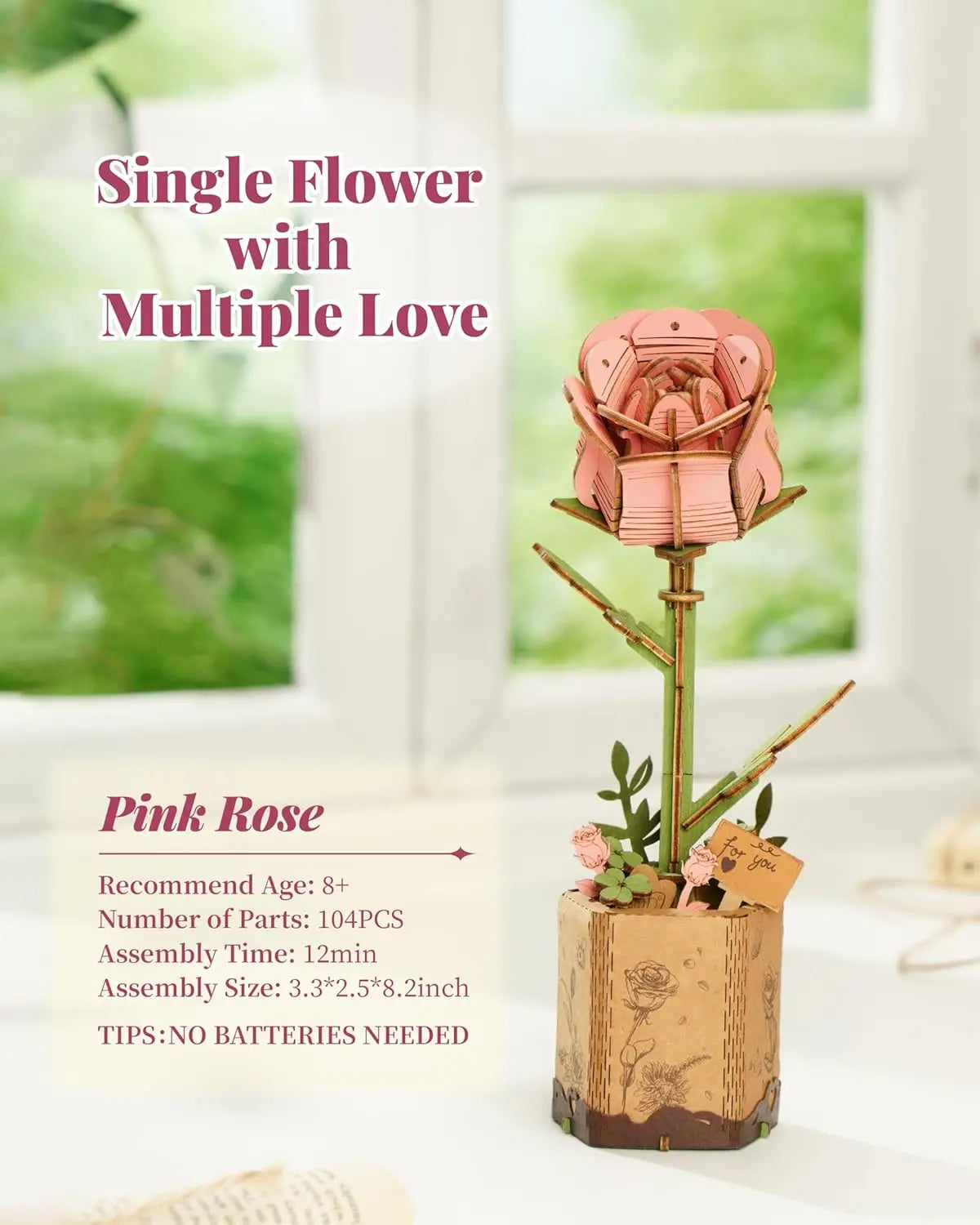 Robotime 3d wooden puzzle flowers bouquet bloom craft model kits eternal romantic gift for birthday mother’s day