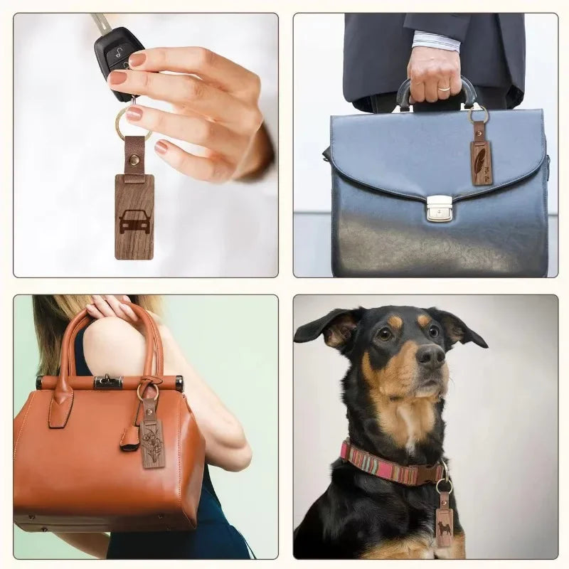 1/3pcs leather wooden keychain free custom solid wood for laser engraving diy key tags crafts christmas gifts - chain