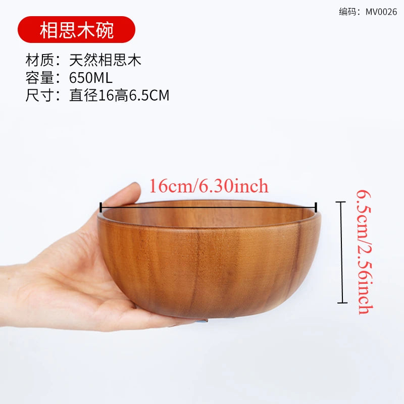 Japanese wooden bowls children drop-proof solid wood large noodle salad ramen bowl vintage household dining room