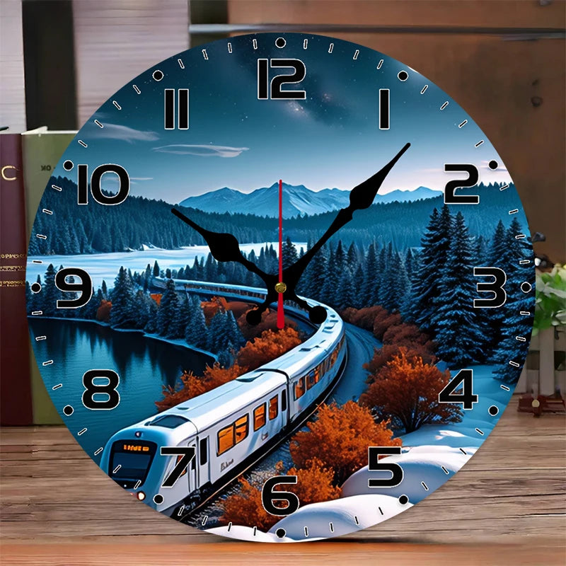 Transportation wooden round silent hanging wall clock,suitable for living room,office,study room,bedroom,home