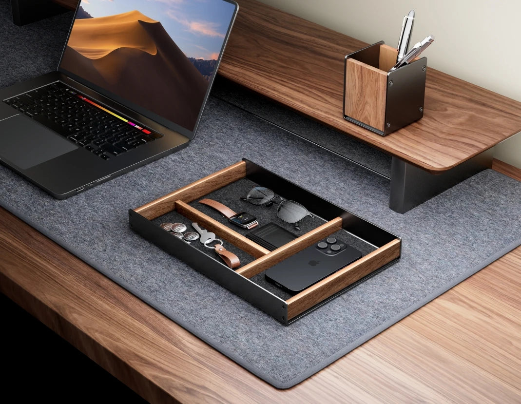 Hpergo large capacity convenient home office textured walnut wood desktop drawer organiser stationery table storage box