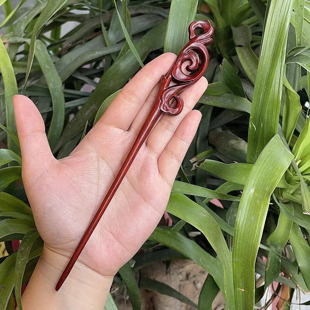 Chinese retro style peach wood handmade carved hairpin hollow out hair stick women styling tools accessories - united