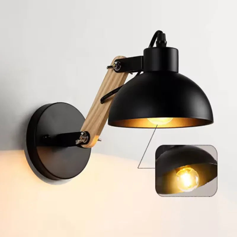 Minimalist bedside led adjustable wall lamp nordic iron wood light black with switch plug wall lights home
