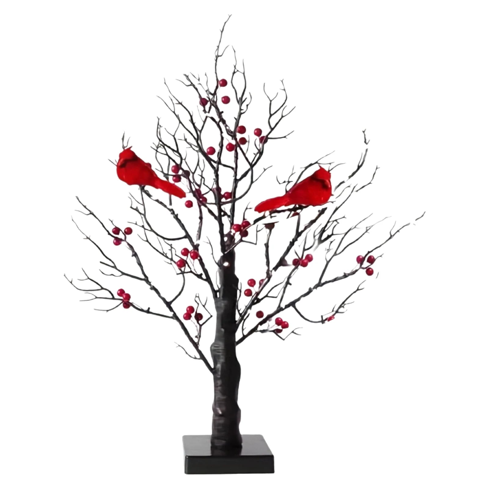 Vintage glowing tree with cardinals lighted mini birch red bird light festival christmas decoration - 1pcs / 53.4cm