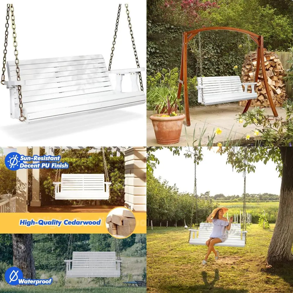 Heavy-duty wooden swing bench for patio garden and courtyard - 880 lbs capacity with hanging chains outdoor relaxation