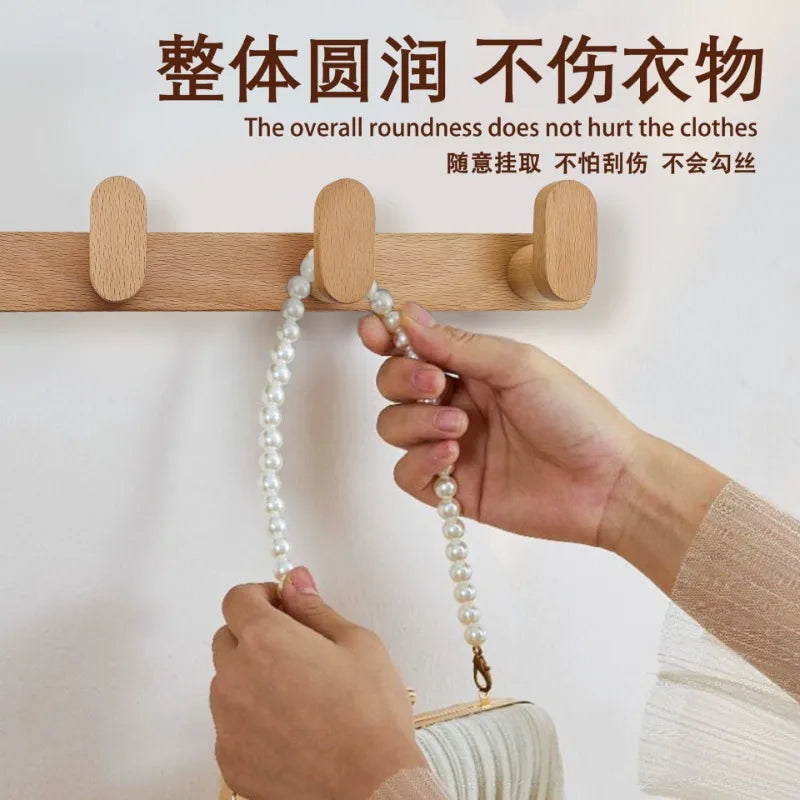 Nordic solid wood hook no punching creative clothes door back wall and hats
