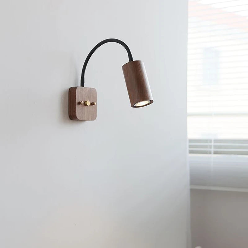 Vintage retro walnut wood color wall lights 360 degree rotatable lamp arm japanese bedroom bedside reading with switch