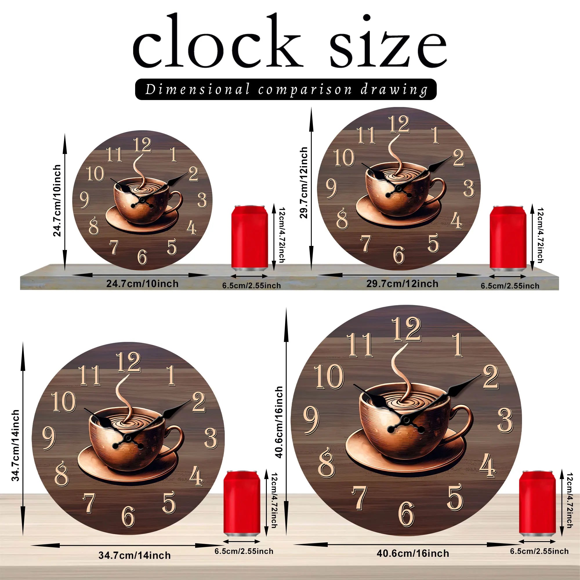 1pc golden coffee theme wooden wall clock round silent suitable for decorating living room bedroom dining kitche