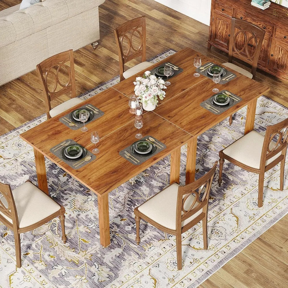 Farmhouse style 4-person square wooden dining table for kitchen and living room with rustic brown finish - united