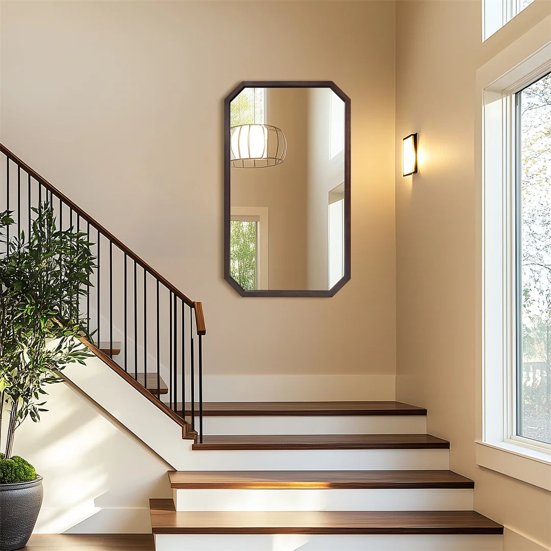 Luvodi living room entryway decorative mirror wall mounted frame with black walnut wood