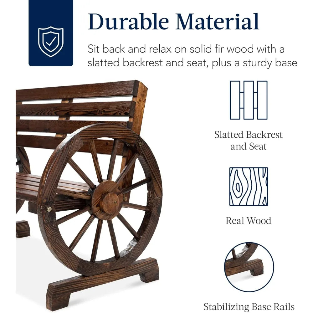 2-person wooden wagon wheel bench for backyard patio porch garden outdoor lounge furniture w/rustic cou - united states