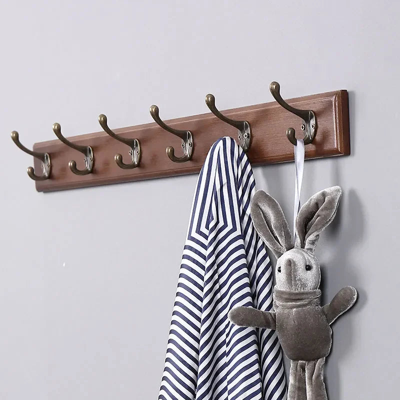 Nordic wooden hooks rack durable wall hanging bathrooms bedroom clothes hats hangers corridor lobby bag keys goods