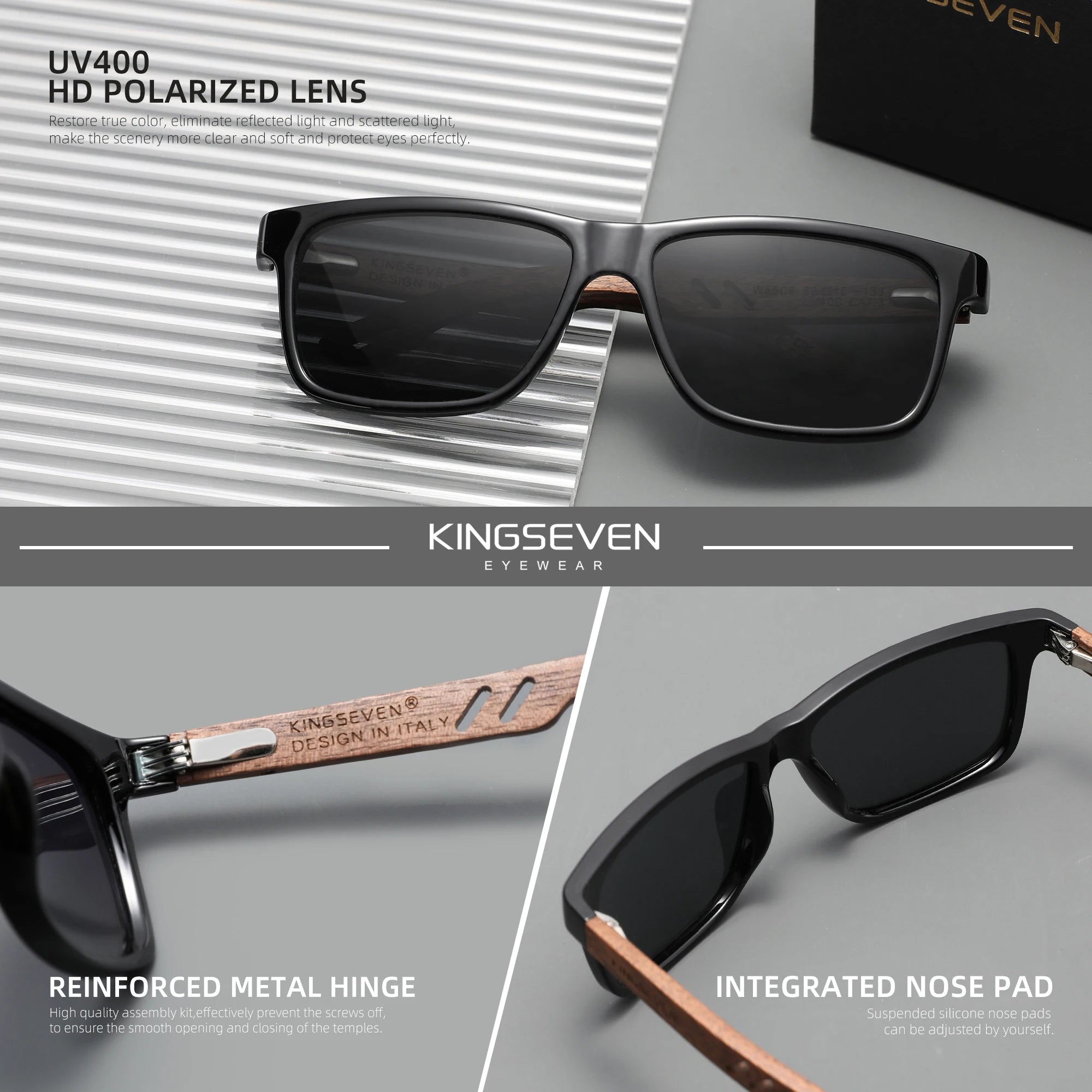 Kingseven sunglasses for men polarized walnut glasses retro man eyeglasses uva&b protection sun shades oculos gafas de