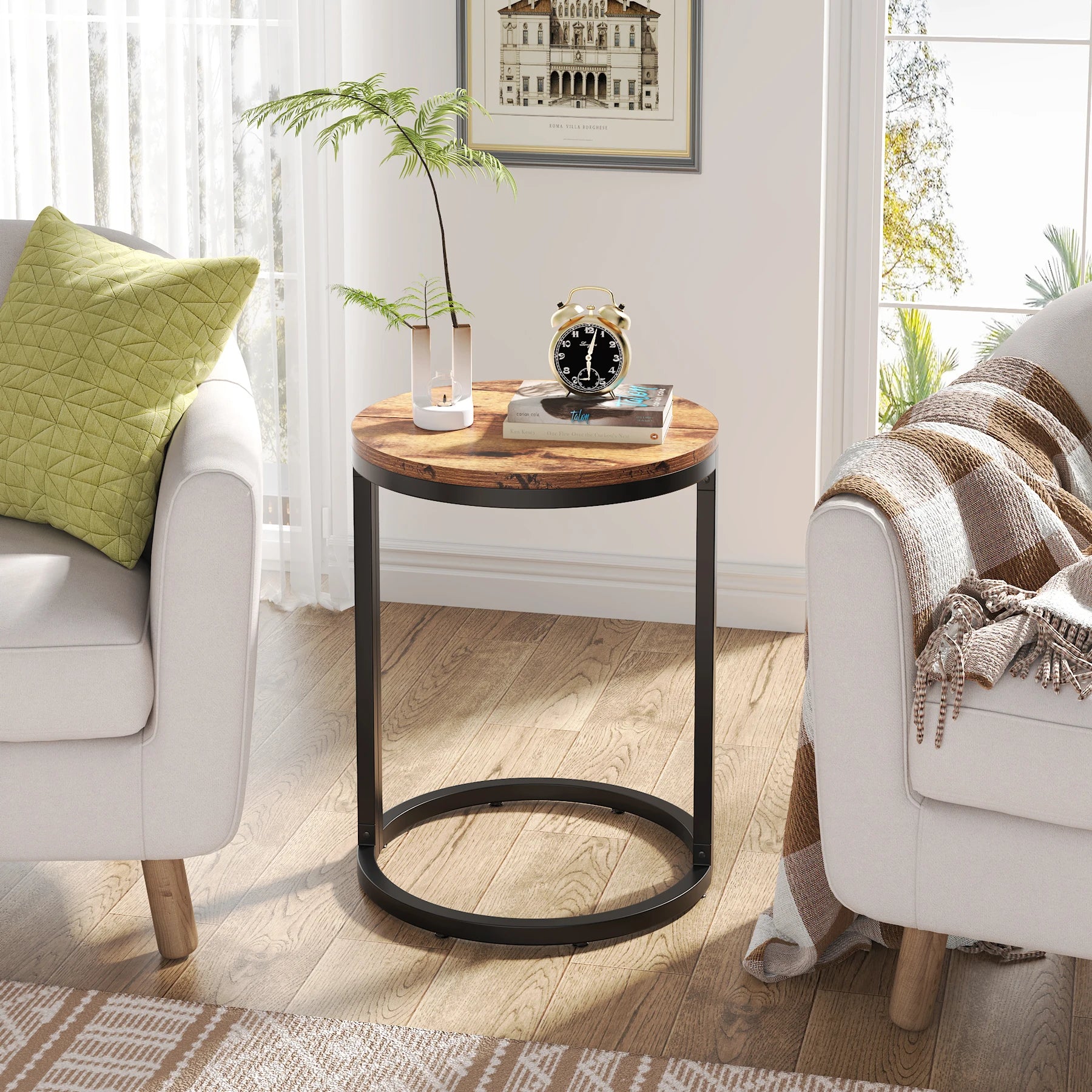 Tribesigns end table semi circle small half round side with metal frame wood accent slim c - united states
