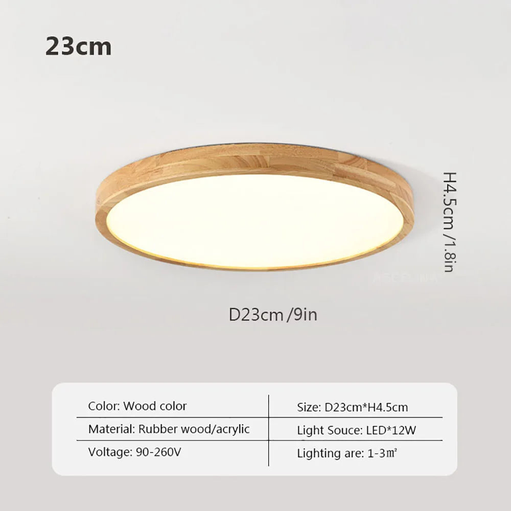 Nordic ultra-thin led wooden ceiling lamp for living room bedroom light wood fixture modern acrylic lampshade - 23cm