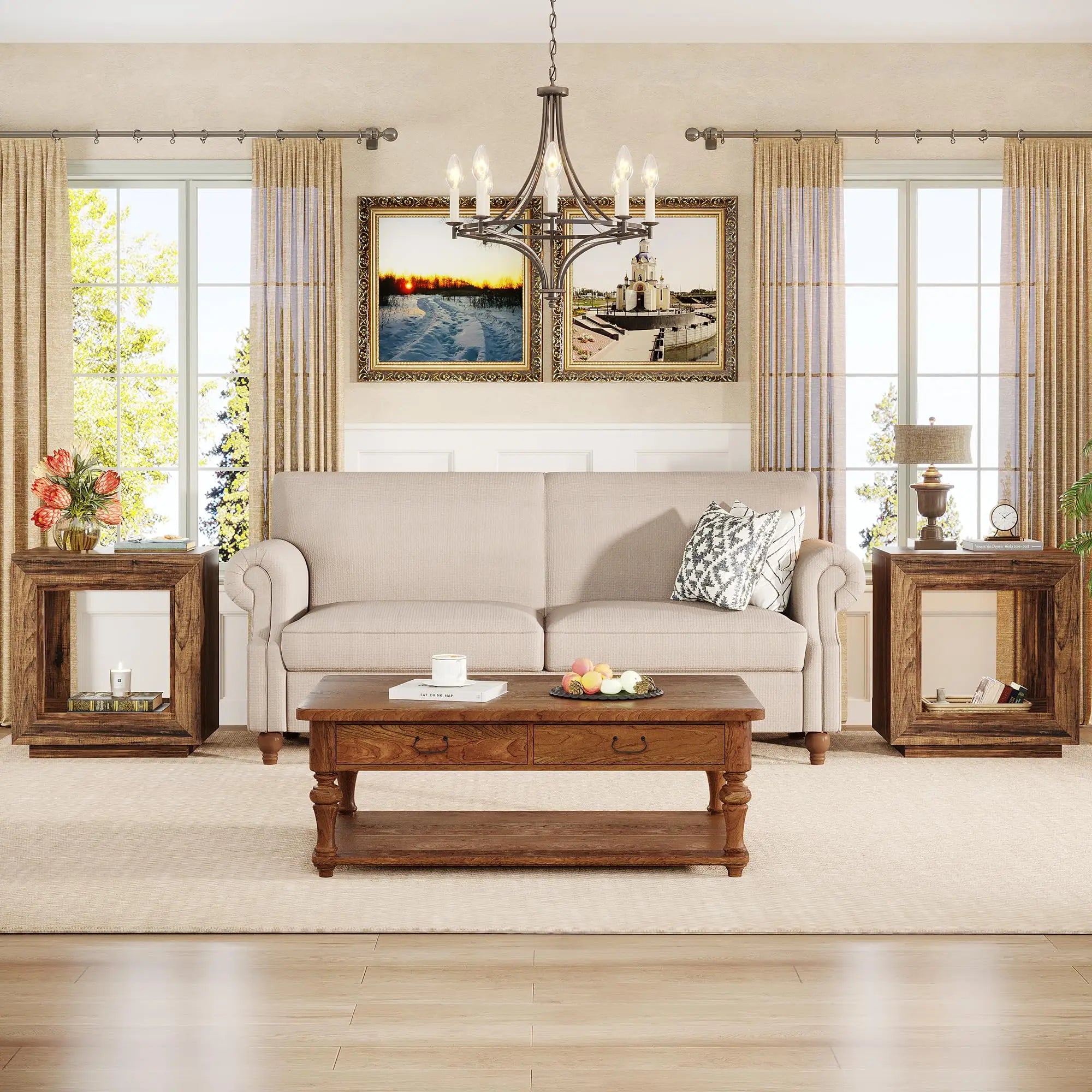 Tribesigns rustic wood end table 2 tiered square side with storage shelf industrial sofa for living room ent