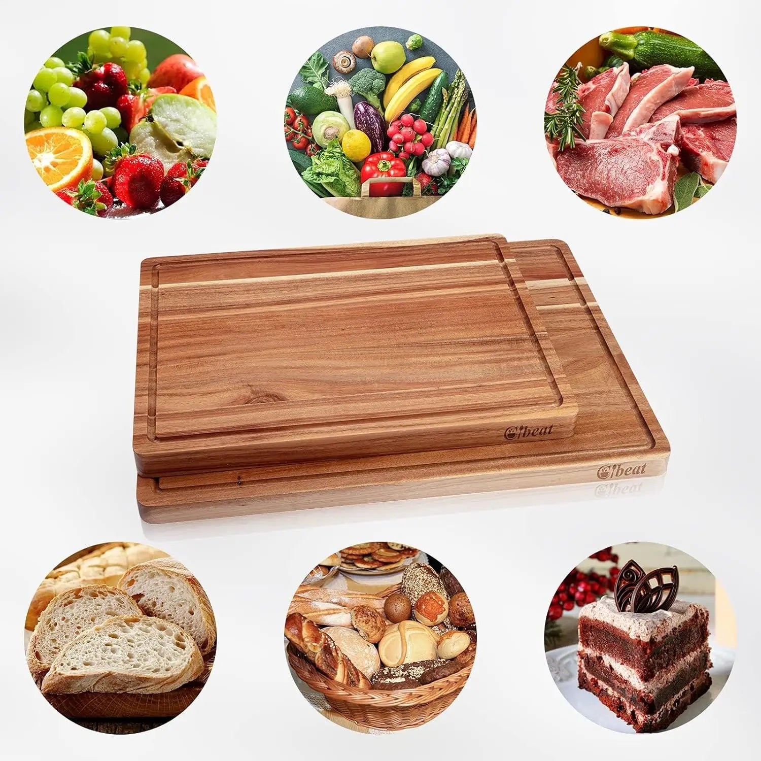Acacia wooden cutting board for kitchen thick chopping with side handles & water grooves butcher block - 61x45.7x3cm