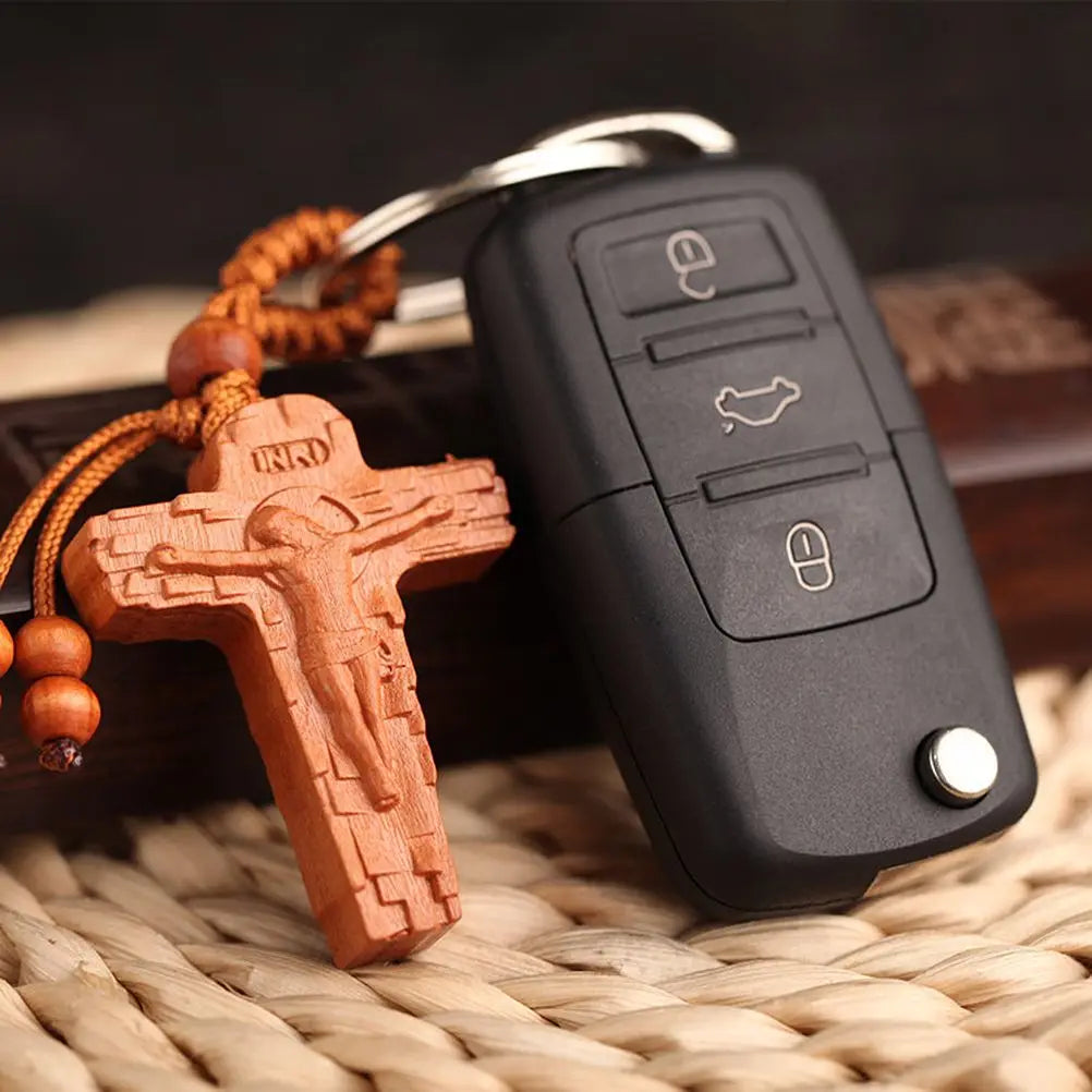 20 pcs keychain wooden key ring handmade premium material christian cross hanging keychains creative gift keyrings bag