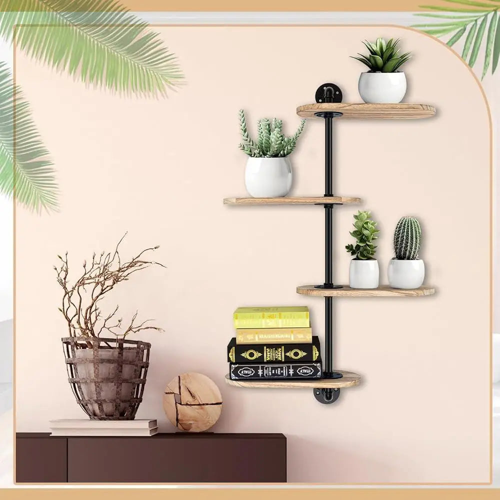 4 tier rotating window plant shelves wooden indoor hanging wall mounted display stand office kitchen living room