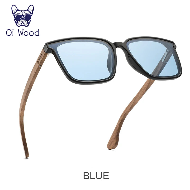 Oi wood men women square sunglasses wooden eyeglasses polarized blue lenses mens glasses luxury eyewear - polarized