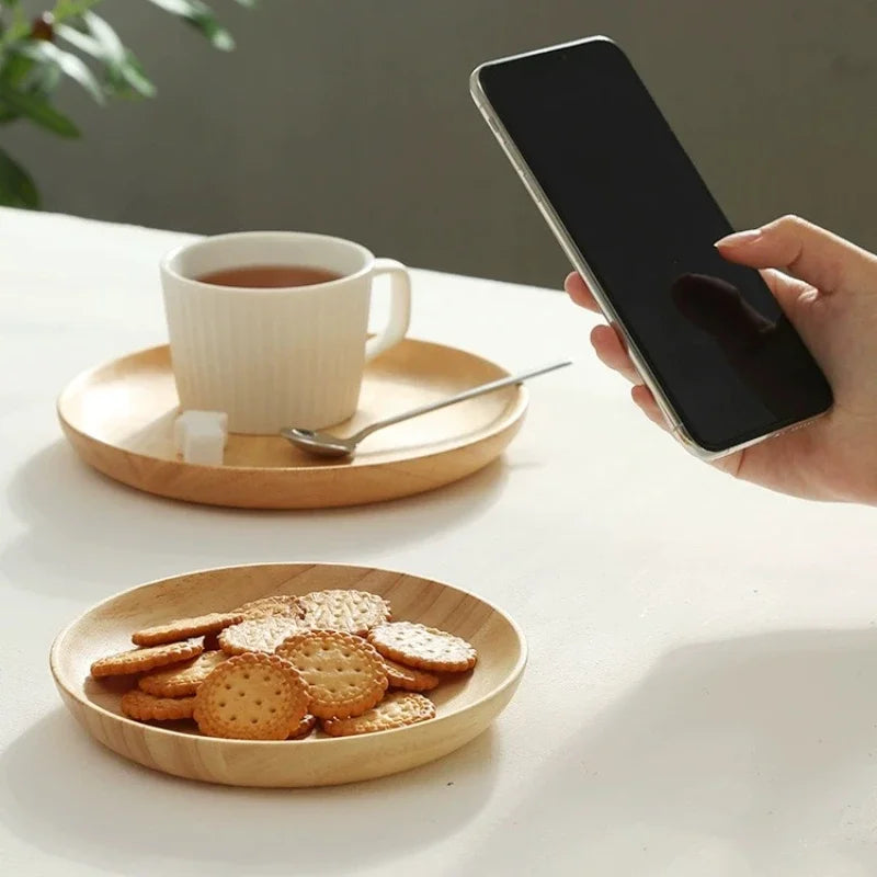 Wooden dessert plate round natural solid non-painted non-waxed fruit snacks dinner home storage