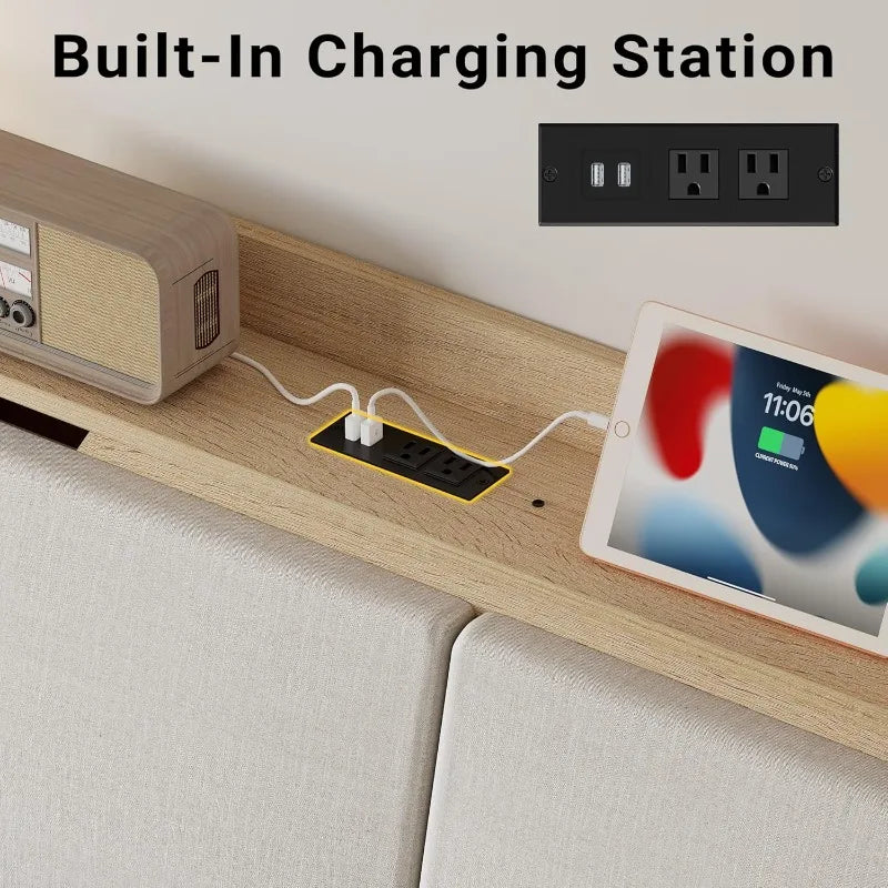 Home.queen bed frames with hidden storage headboard camas queen charging station and 4 drawers sturdy noisele - united